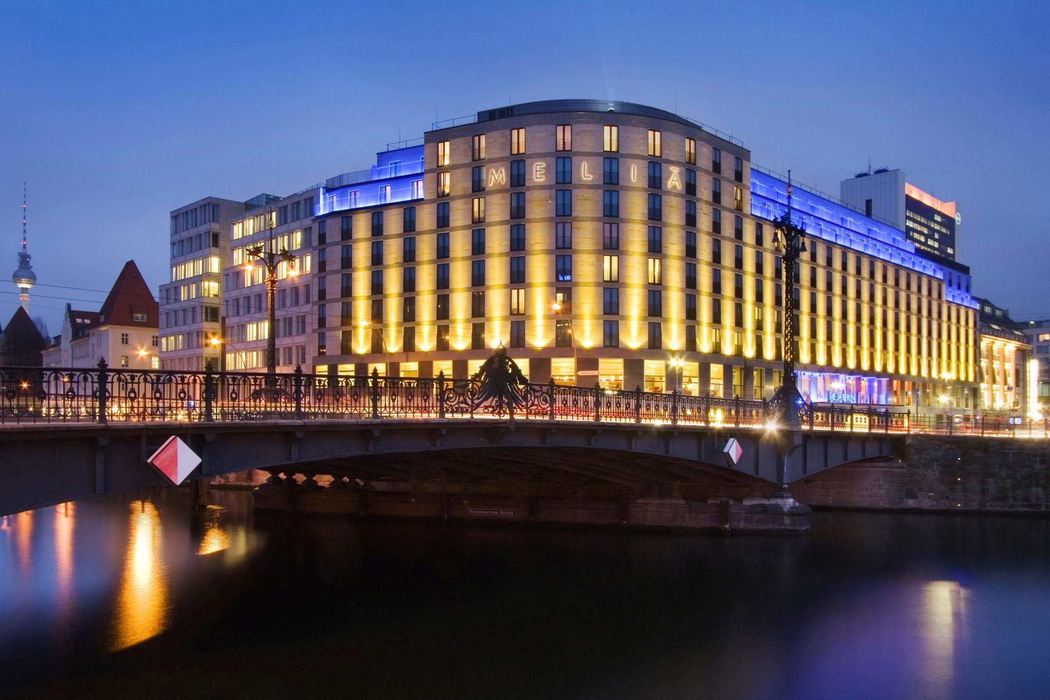 Hotel facade at night